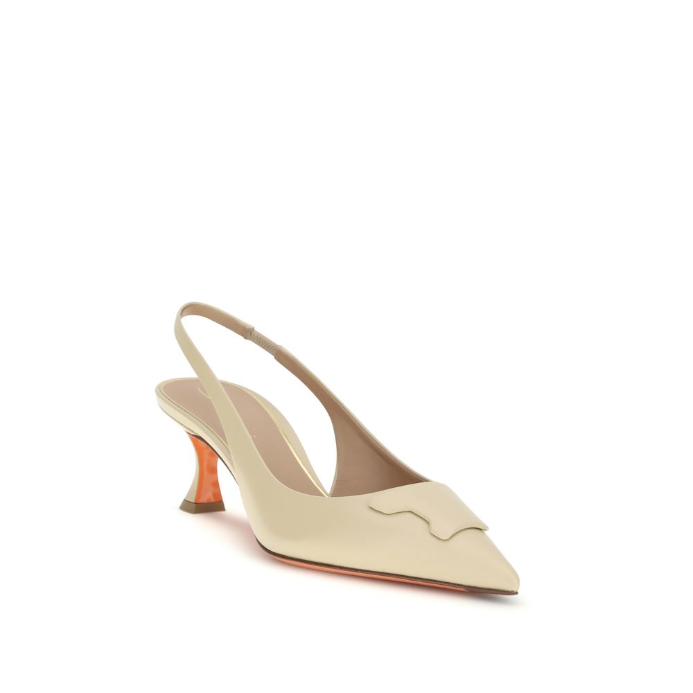Santoni Beige Calf Leather Bos Taurus Mid Heel Pumps