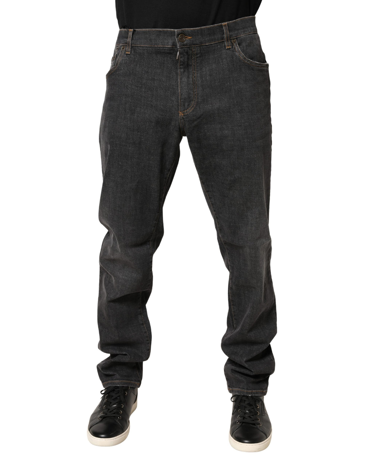 Dolce & Gabbana Dunkelgraue Slim Fit Herren-Jeans aus Baumwolle