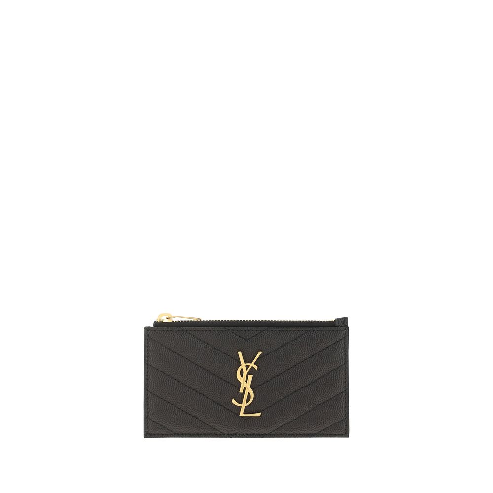 Saint Laurent Schwarzes Kalbsleder Bos Taurus Portemonnaie