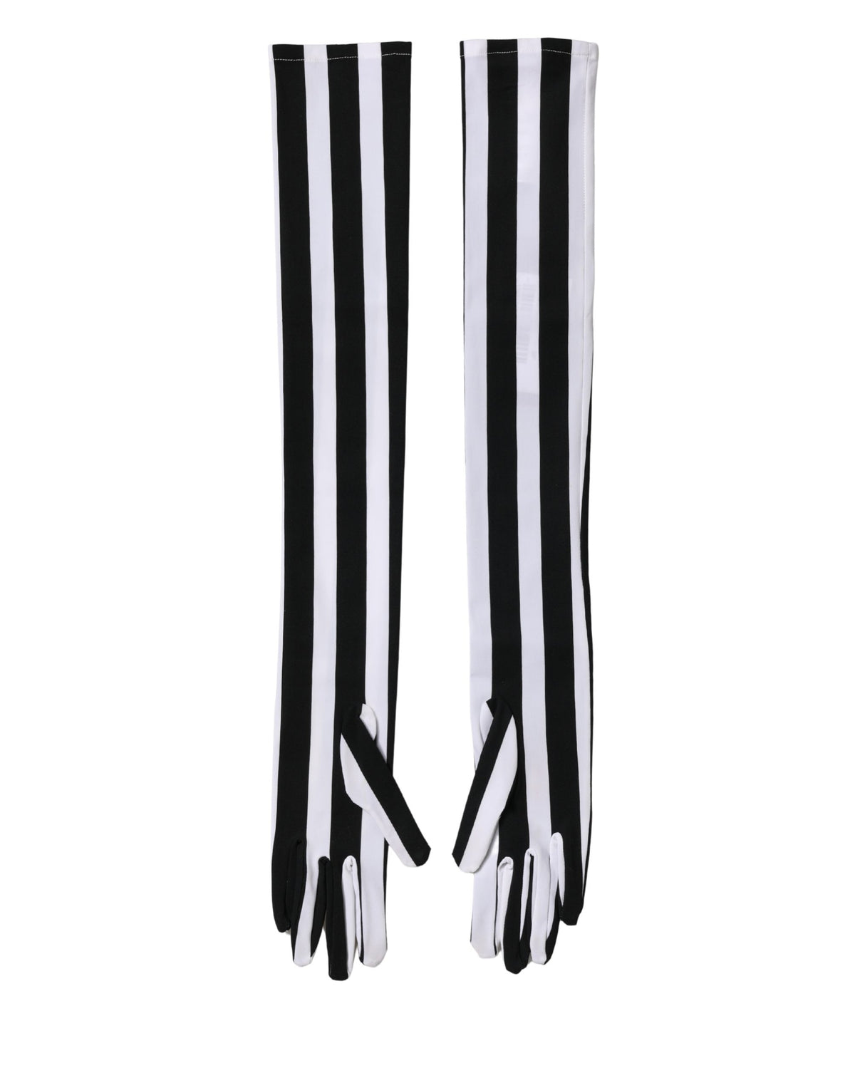Dolce & Gabbana Schwarze und weiße gestreifte Nylon-Ellenbogenhandschuhe für Damen