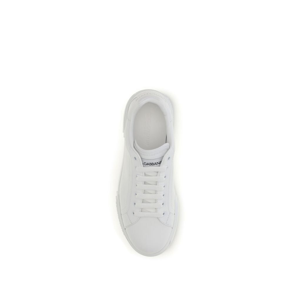 Dolce & Gabbana Weiße Low-Top-Sneaker aus Kalbsleder Bos Taurus