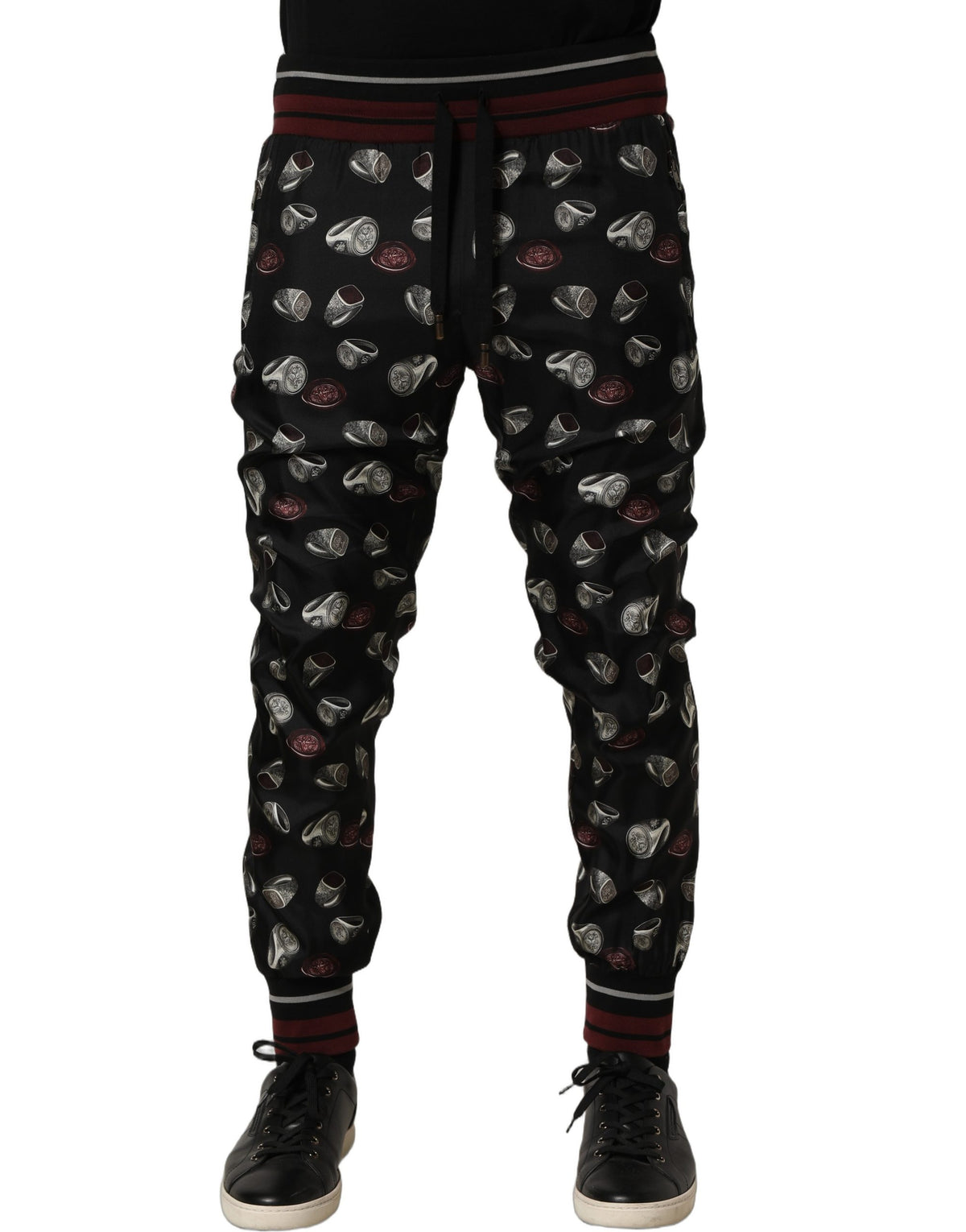 Dolce & Gabbana Jogginghose aus Seide mit Ring-Print in Schwarz