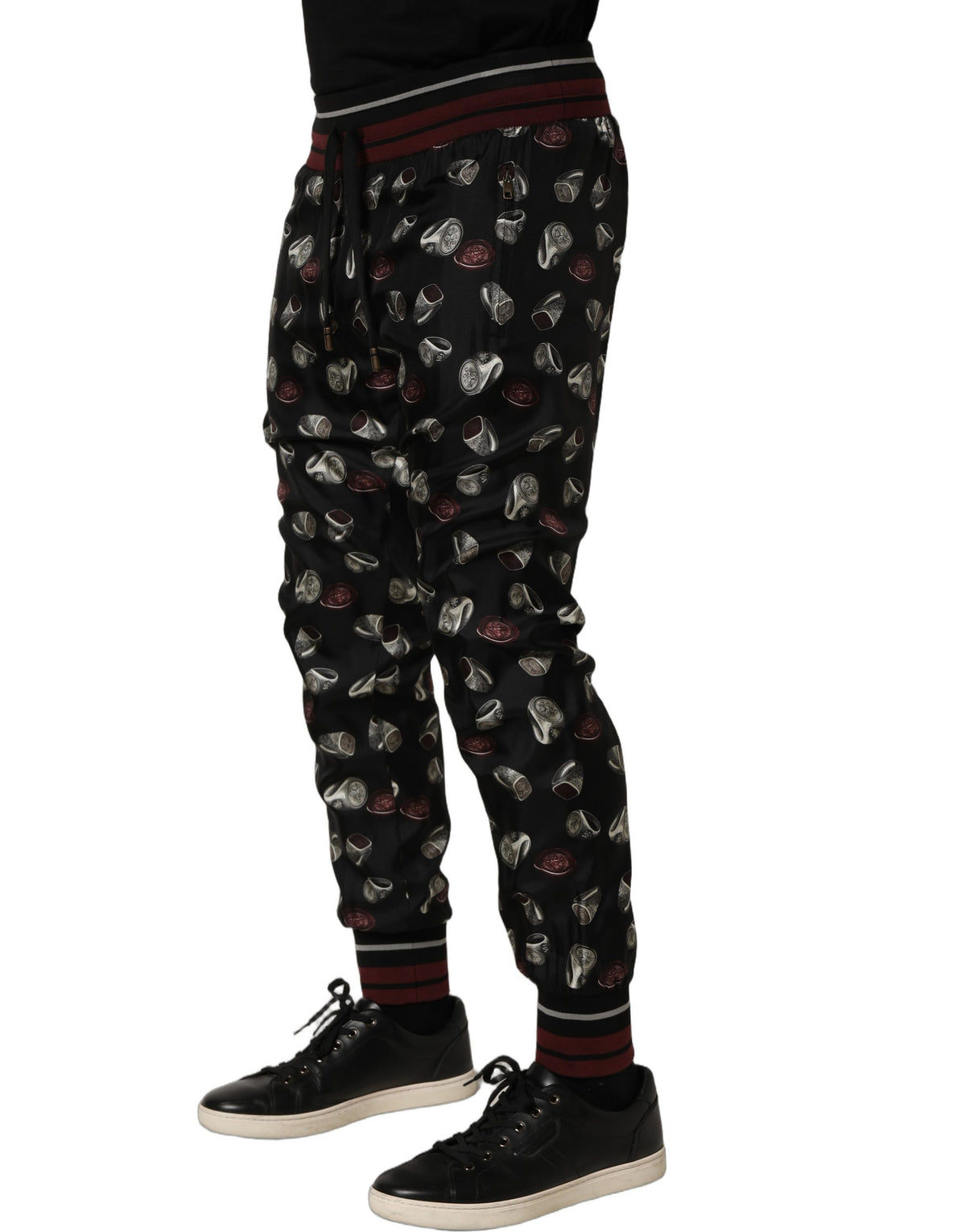 Dolce & Gabbana Jogginghose aus Seide mit Ring-Print in Schwarz