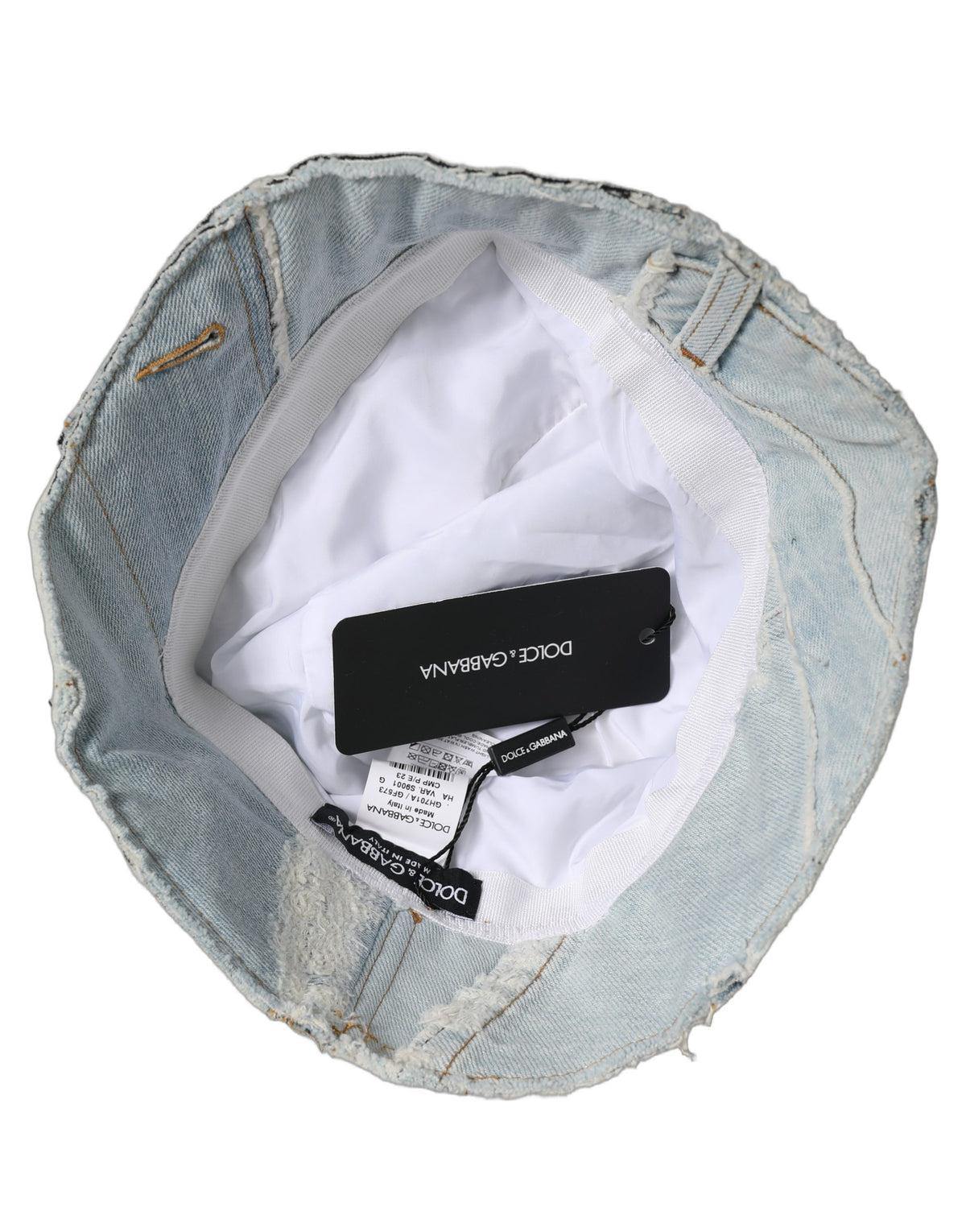 Dolce & Gabbana Herren-Bucket-Hat aus Baumwoll-Denim mit Patchwork-Design in Blau