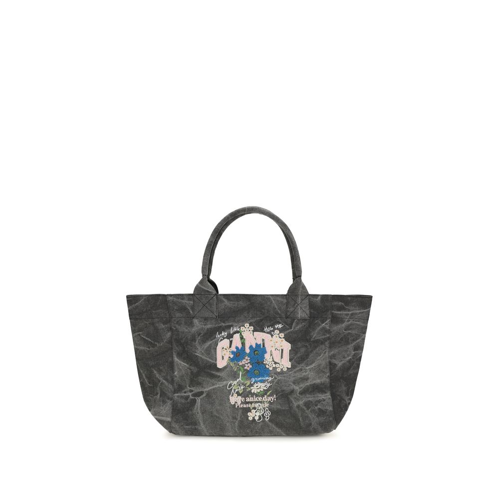 Ganni Graue Baumwoll-Schultertasche