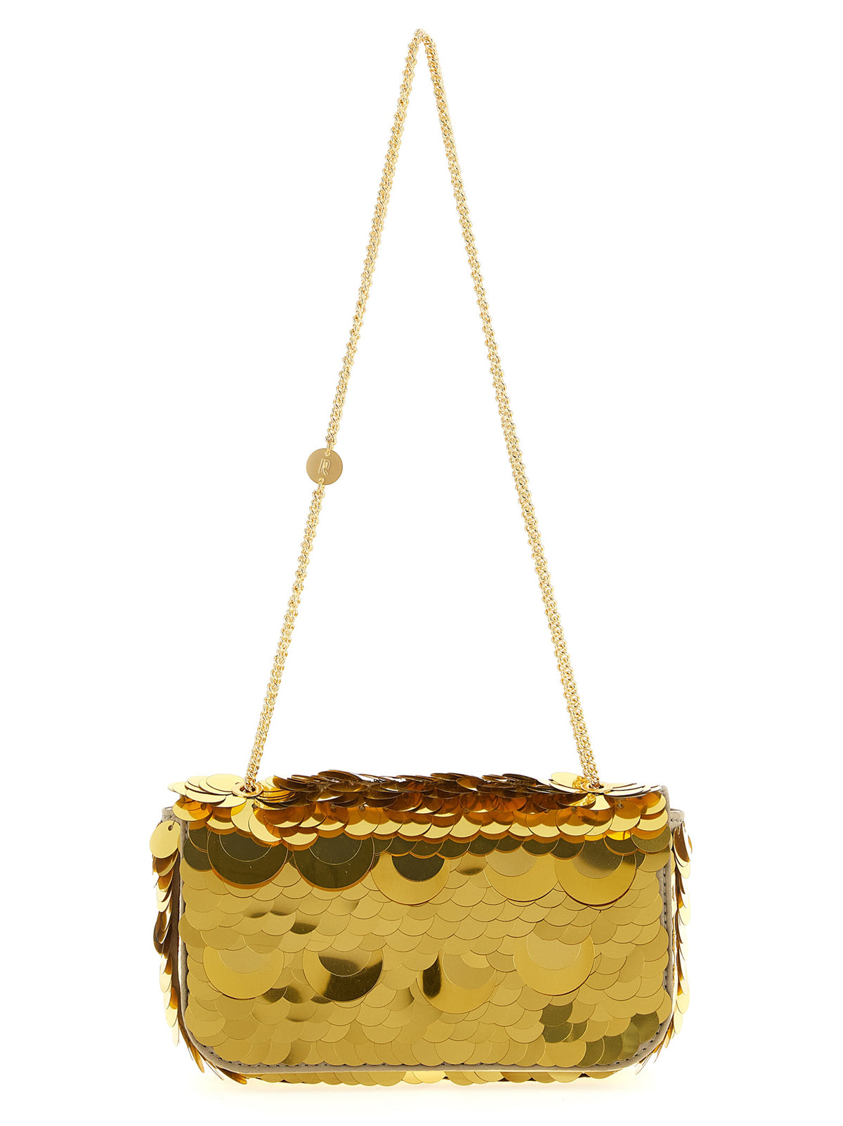 Paco Rabanne Goldfarbene Schultertasche aus Polyester