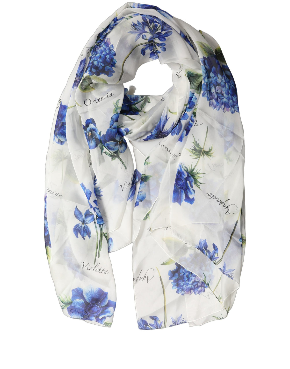 Dolce & Gabbana Lange Stola aus weißem Seidenchiffon mit Blumenmuster