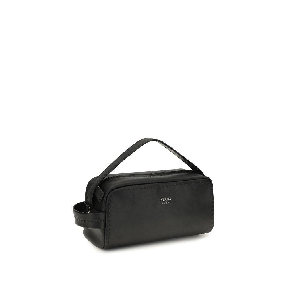 Prada Schwarze Bos Taurus Kalbsleder Schultertasche