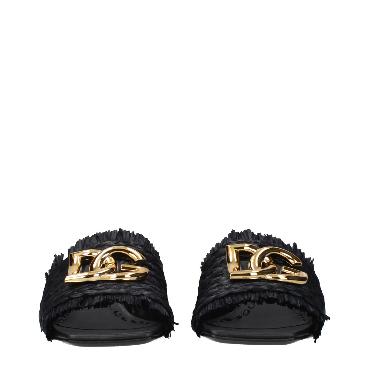 Dolce & Gabbana Schwarze Sandalen aus Raffia mit Plateau