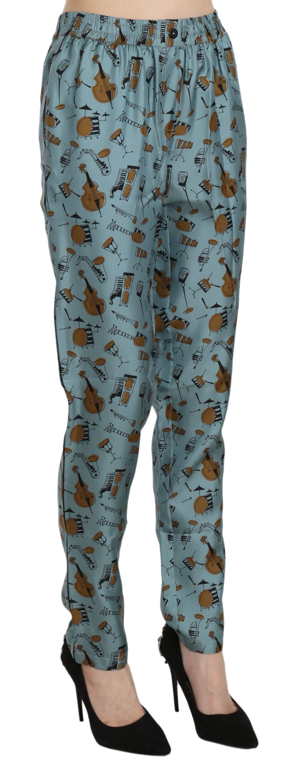 Dolce & Gabbana Blaue Tapered Pants mit Musikinstrumenten-Aufdruck