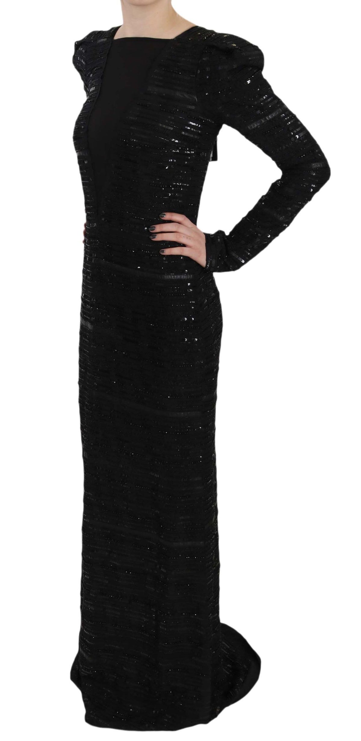 John Richmond Schwarzes Seidenkleid in voller Länge mit Pailletten