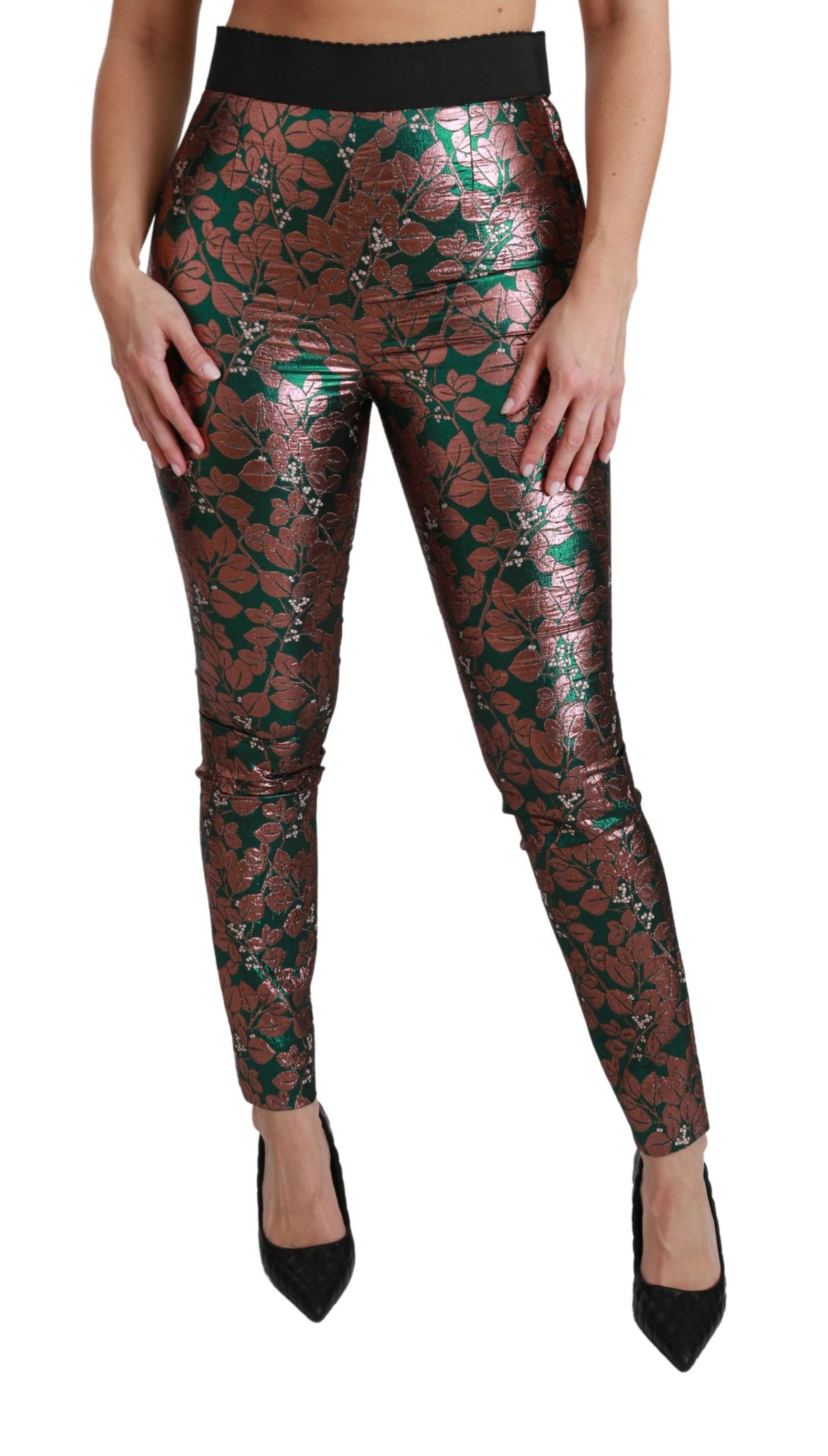 Dolce & Gabbana Grün Bronze Blatt Strumpfhosen Skinny Pants