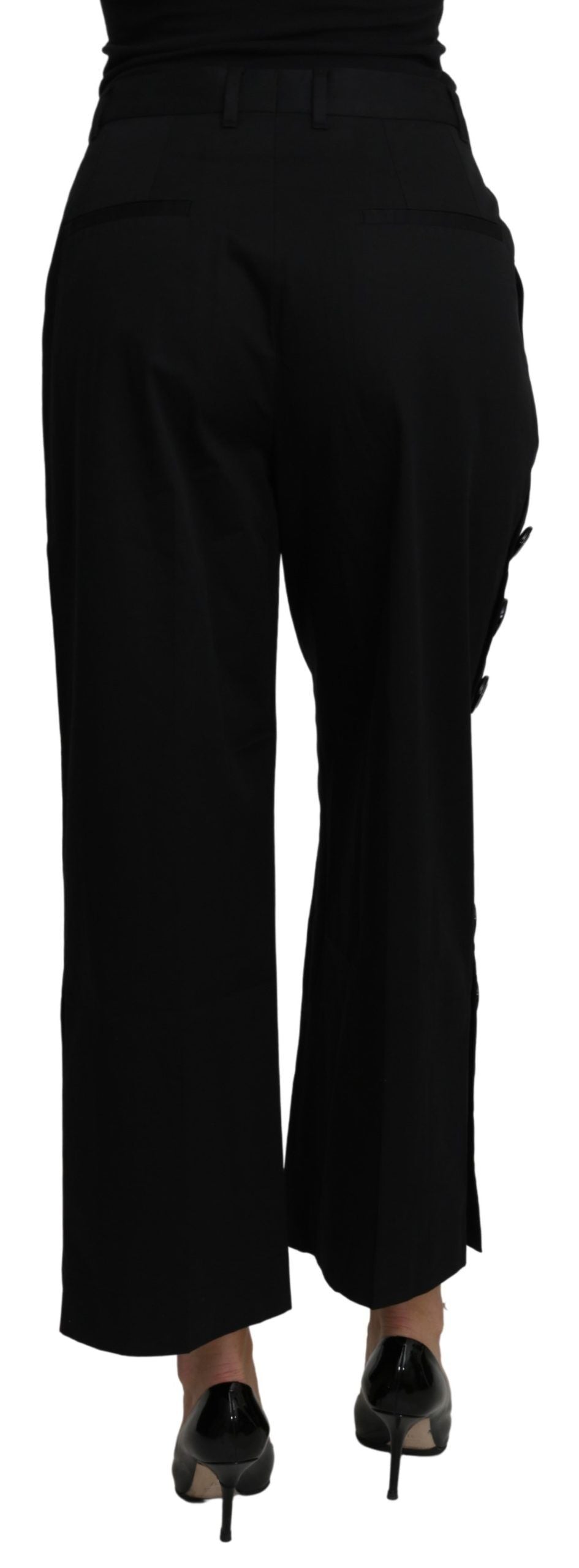 Dolce & Gabbana Schwarze hochgeschnittene Baumwoll-Stretch-Hose mit hoher Taille