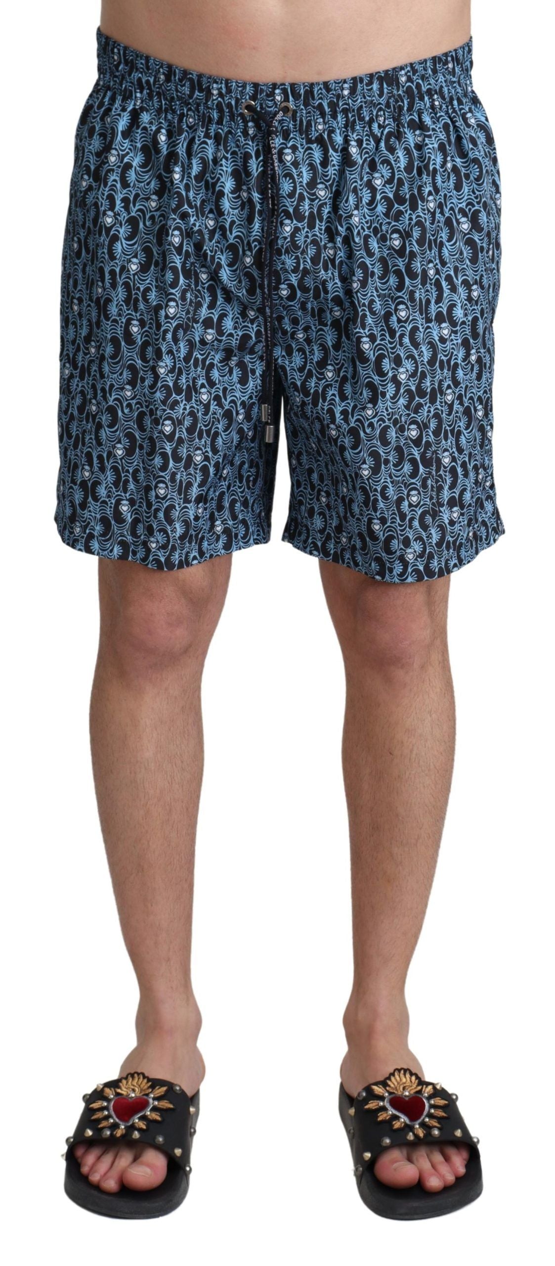 Dolce & Gabbana Blaue gemusterte Strandbekleidung Shorts Bademode