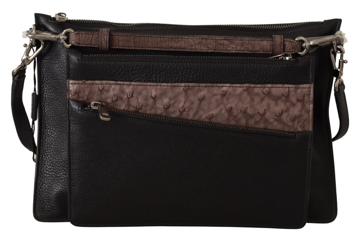 Dolce & Gabbana Schwarzes Exotenleder Schulterriemen Alta Sartoria Tasche