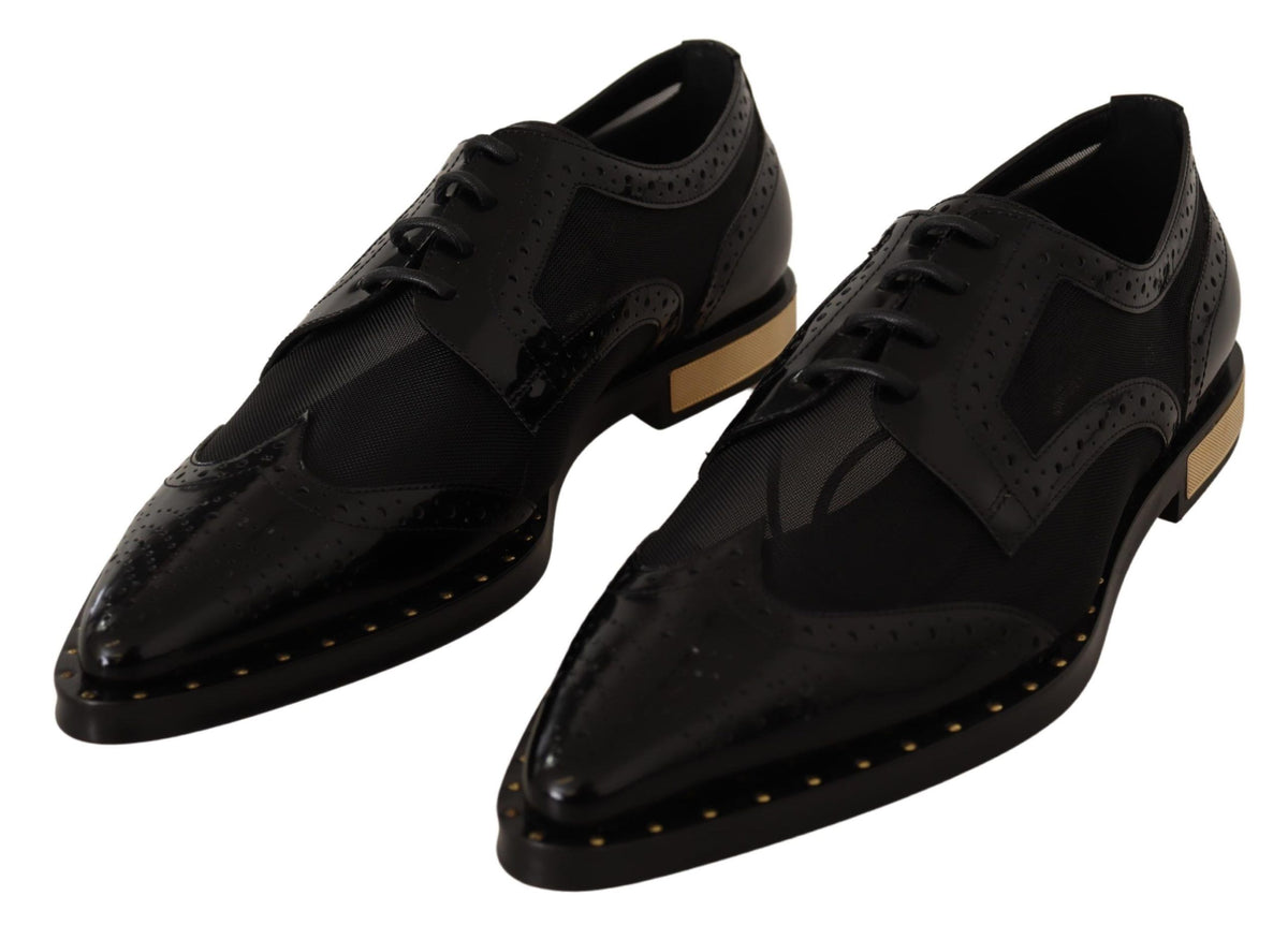 Dolce & Gabbana Schwarze Leder Broques Sheer Wingtip Schuhe