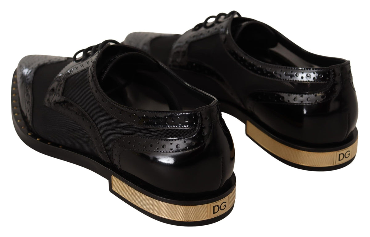 Dolce & Gabbana Schwarze Leder Broques Sheer Wingtip Schuhe