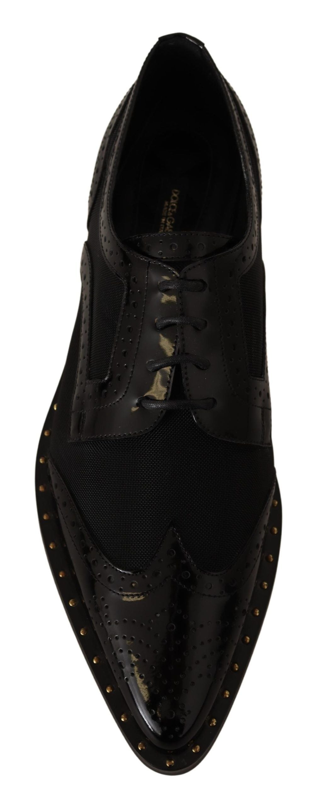 Dolce & Gabbana Schwarze Leder Broques Sheer Wingtip Schuhe