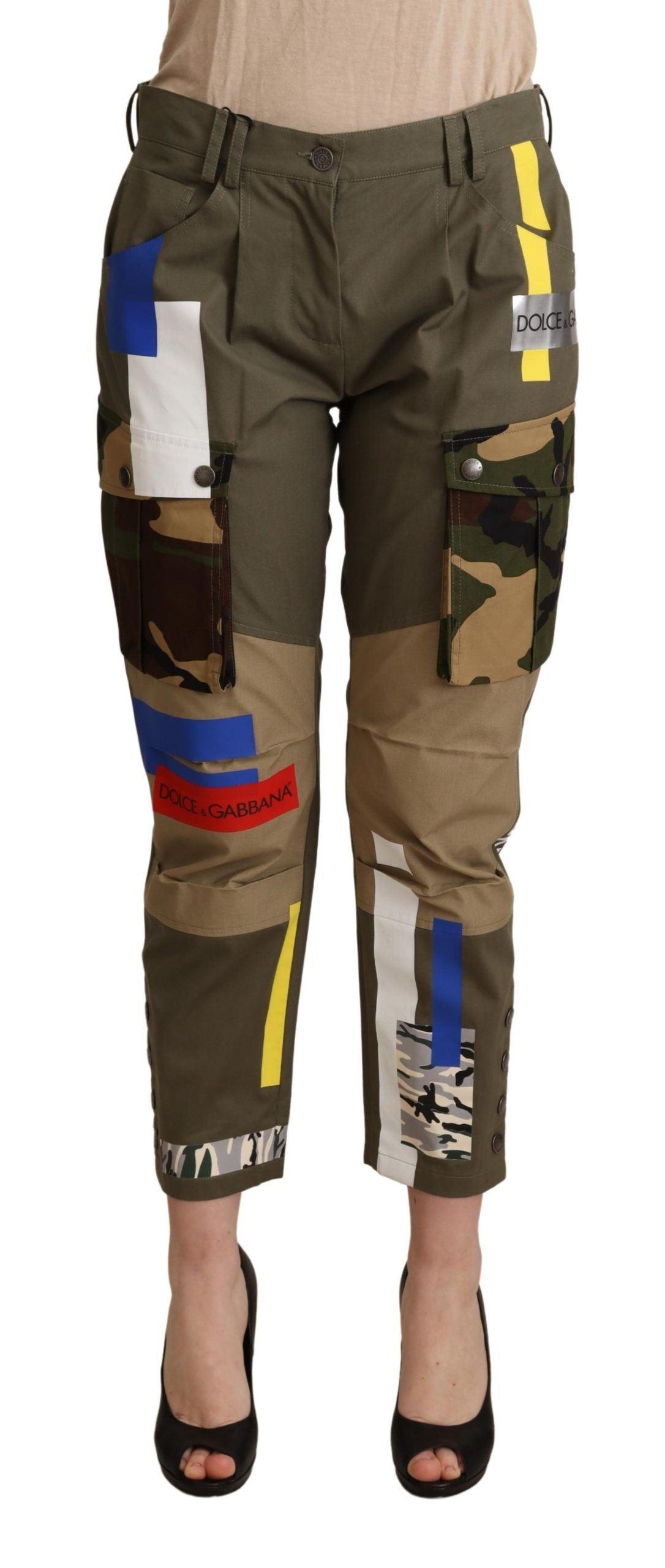 Dolce & Gabbana Grüne Militär-Cargohose Baumwollhose