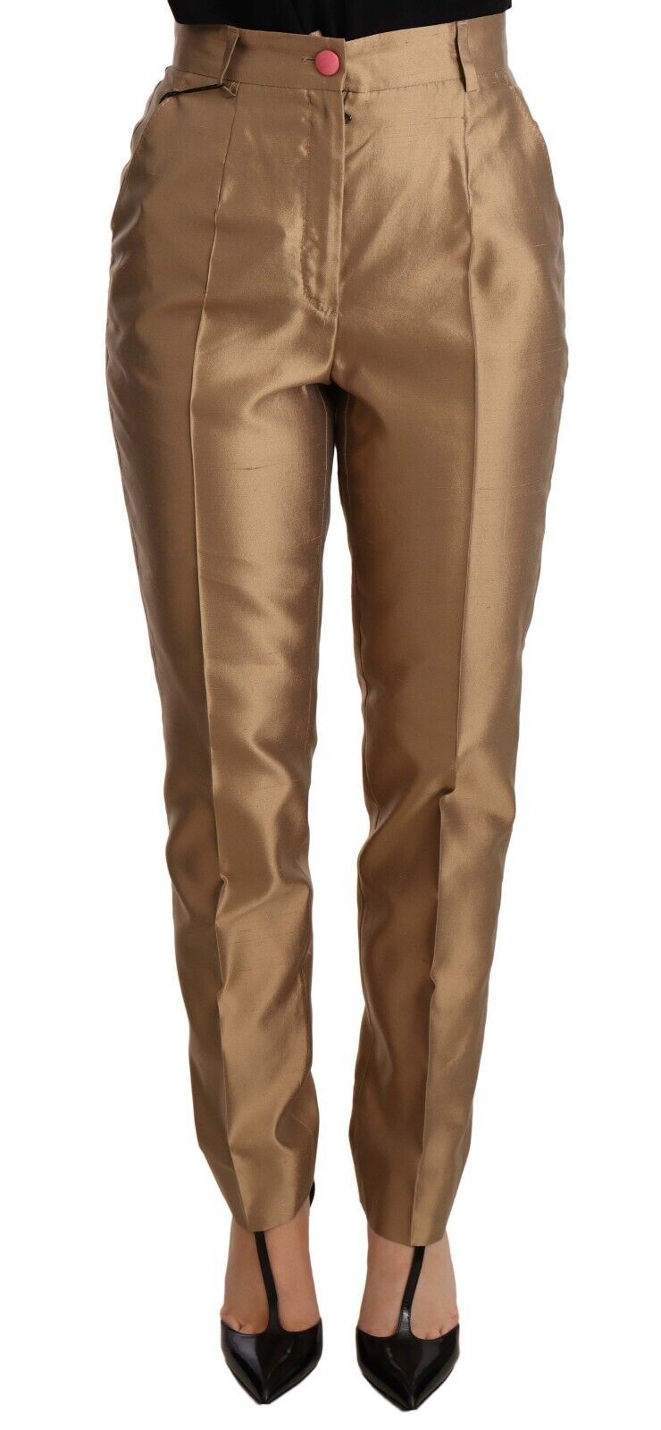 Dolce & Gabbana Goldfarbene Seidenhosen Metallic-Hosen in Kegelform