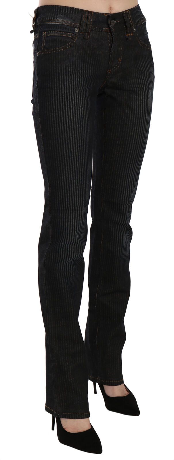 John Galliano Schwarz Mid Waist Slim Fit Cord Denim Freizeithosen