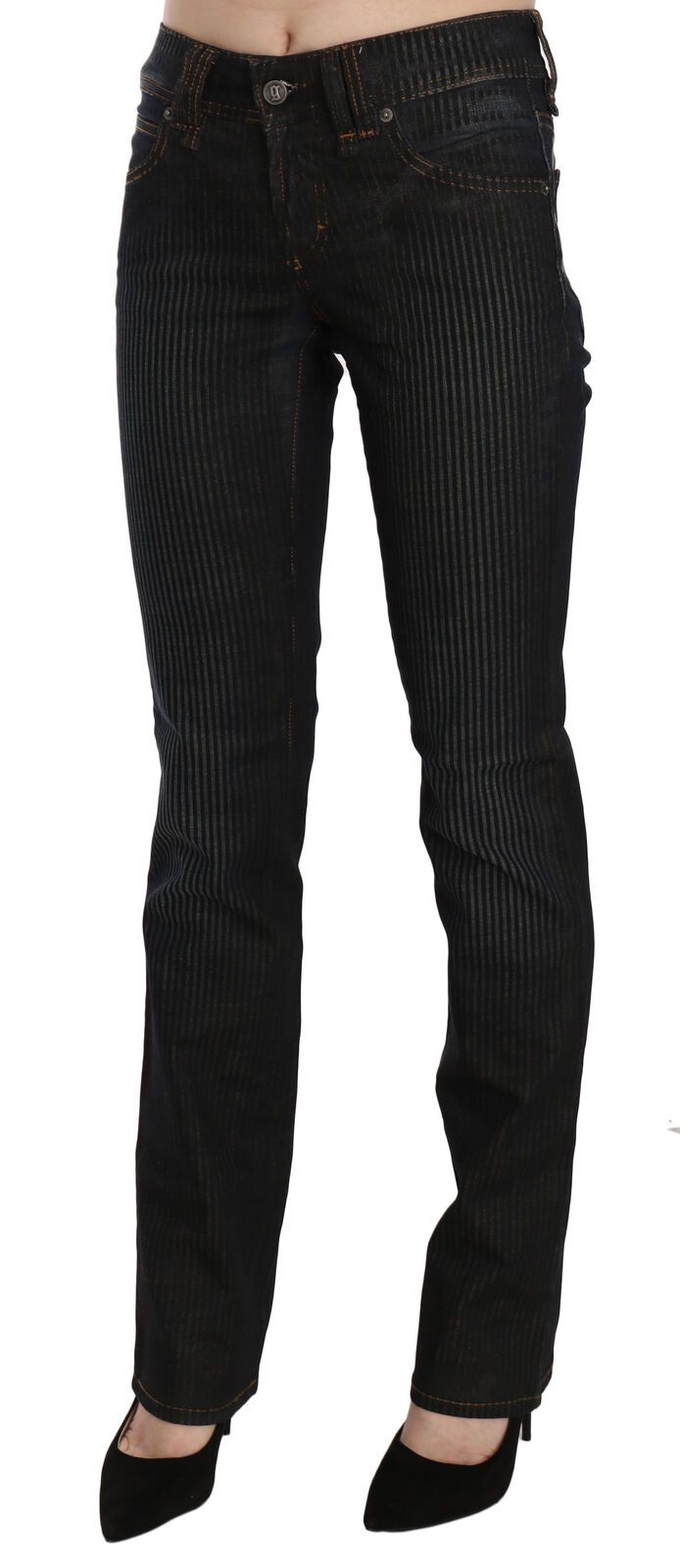 John Galliano Schwarz Mid Waist Slim Fit Cord Denim Freizeithosen