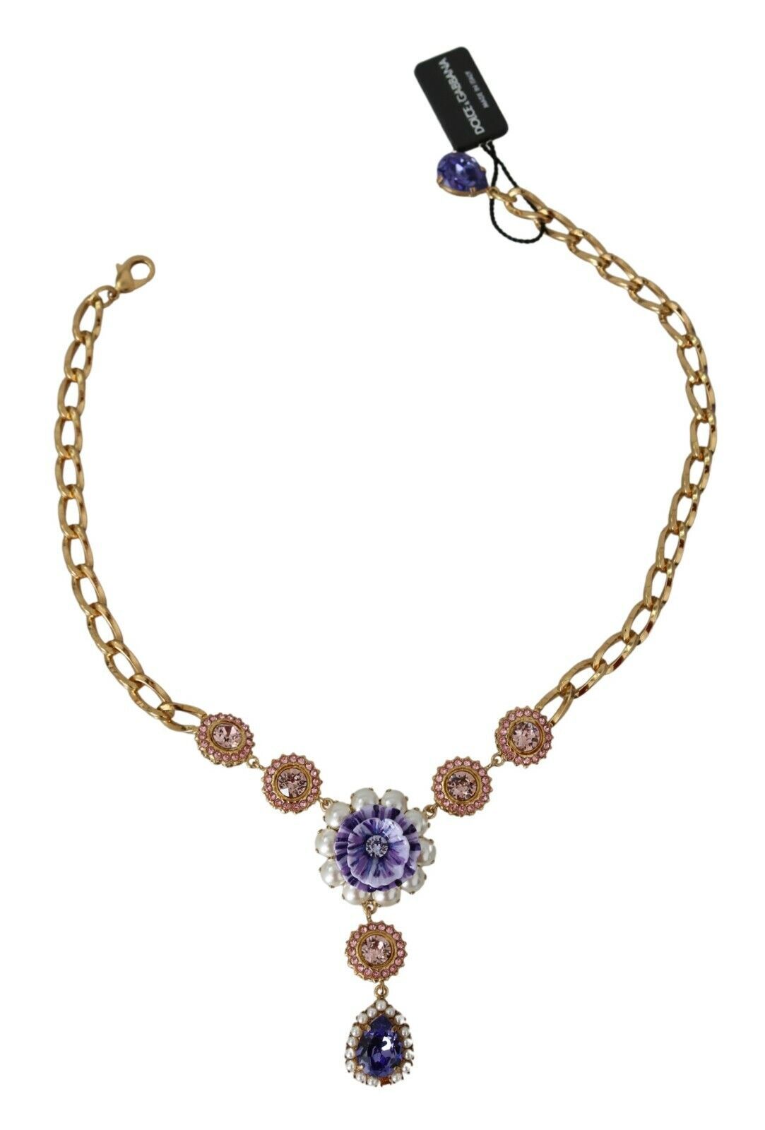 Dolce & Gabbana Rosa Gold Messing Kristall Lila Perle Anhänger