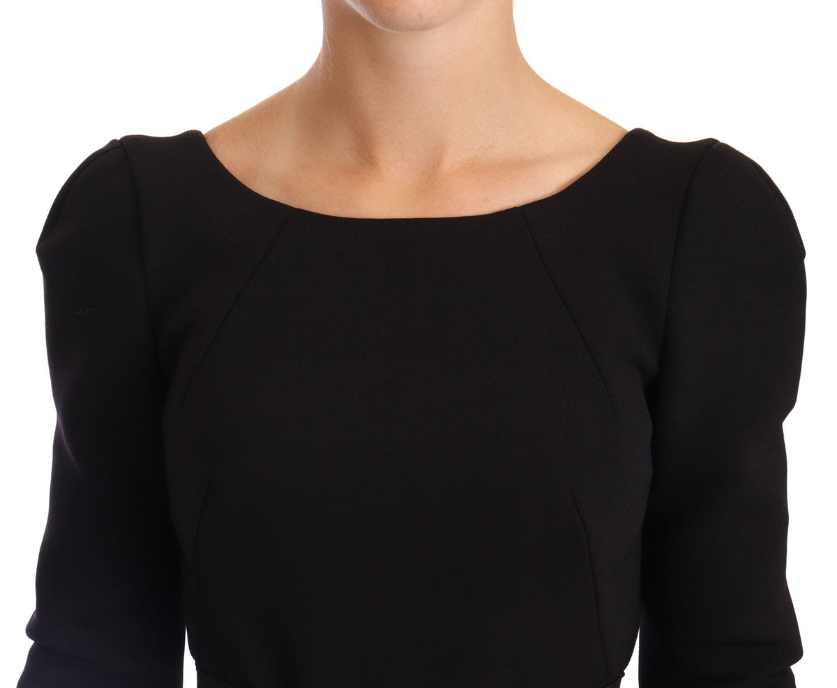 Dolce & Gabbana Schwarzes Stretch-Mantelkleid aus Wolle mit offenem Rücken
