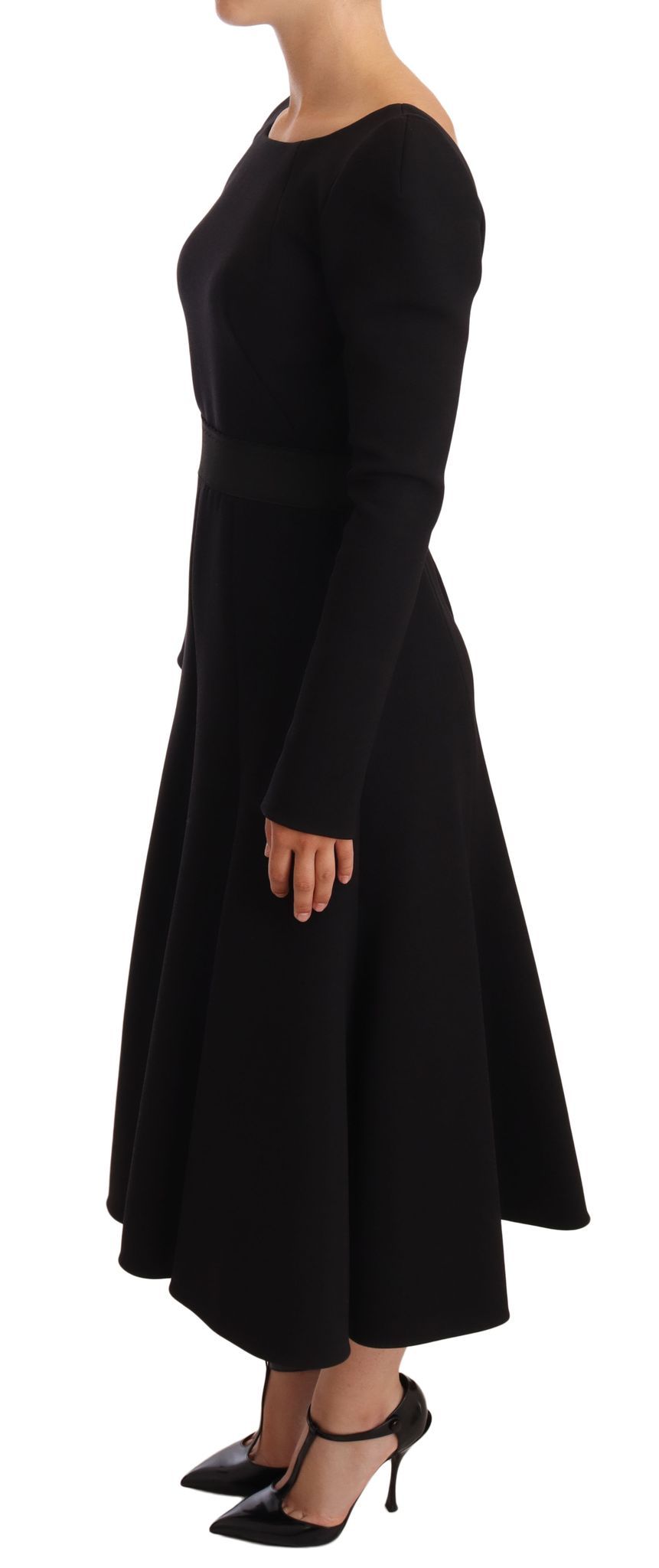 Dolce & Gabbana Schwarzes Stretch-Mantelkleid aus Wolle mit offenem Rücken