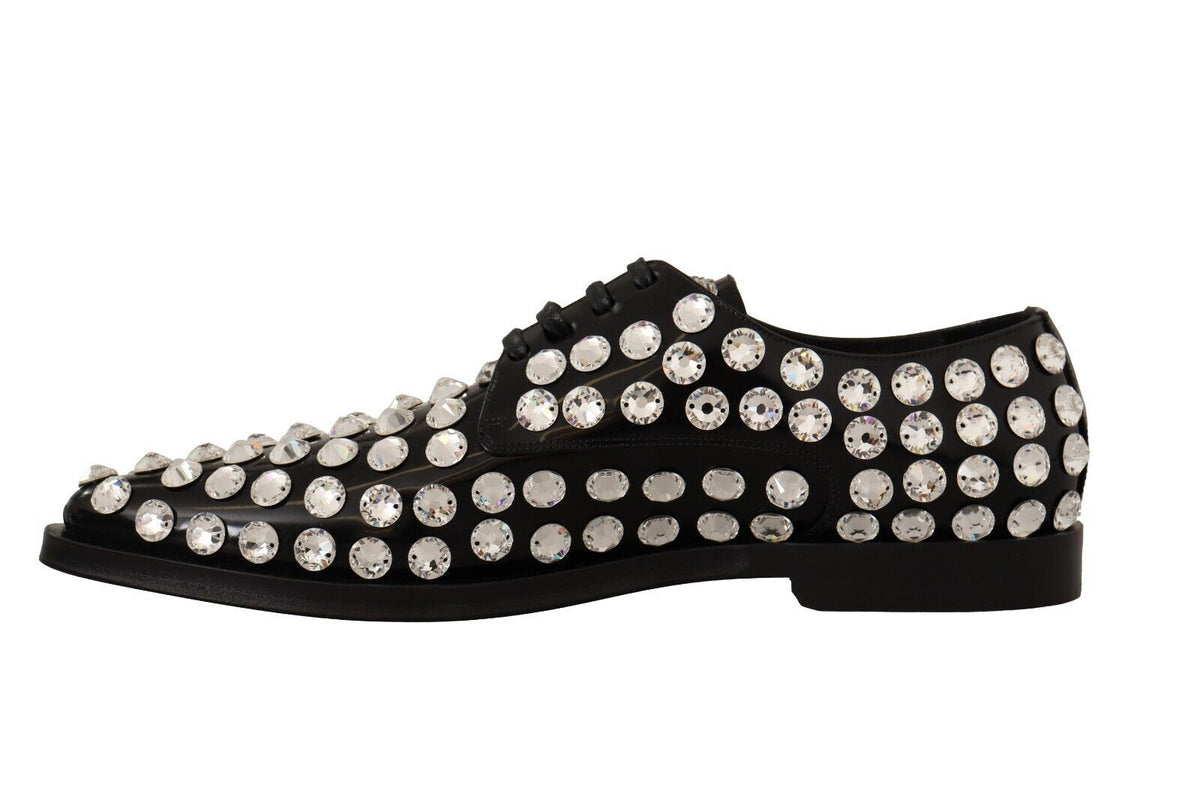 Dolce & Gabbana Schwarz Leder Kristalle Schnürschuhe Formal Schuhe