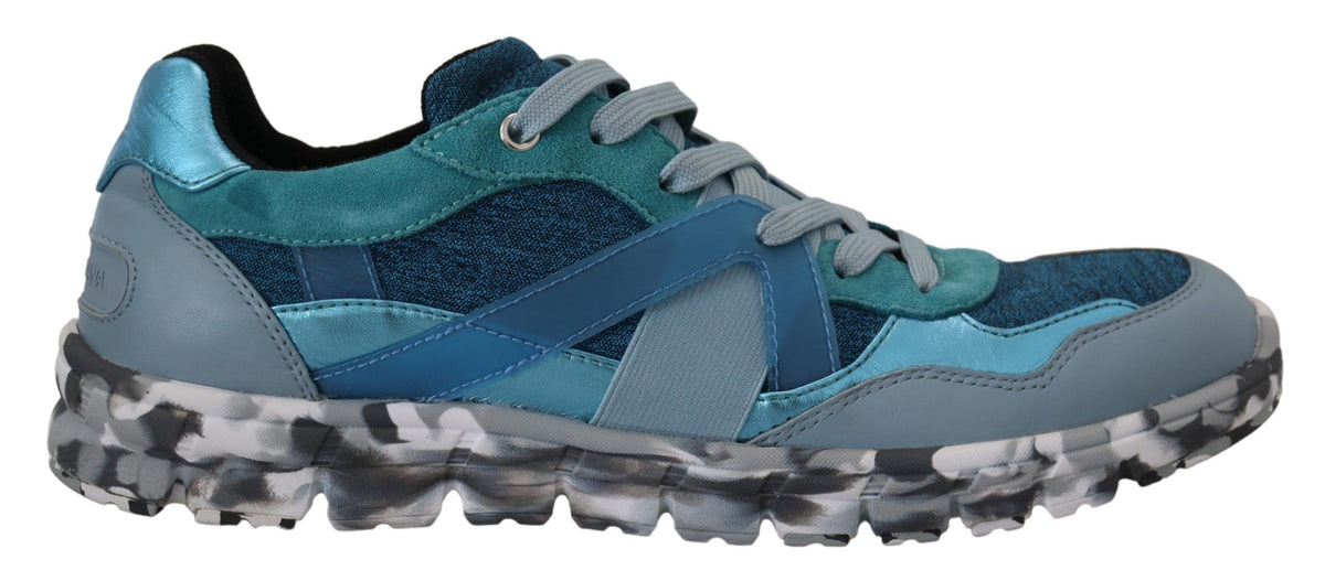 Dolce & Gabbana Blaue graue Leder Sport Low Top Turnschuhe