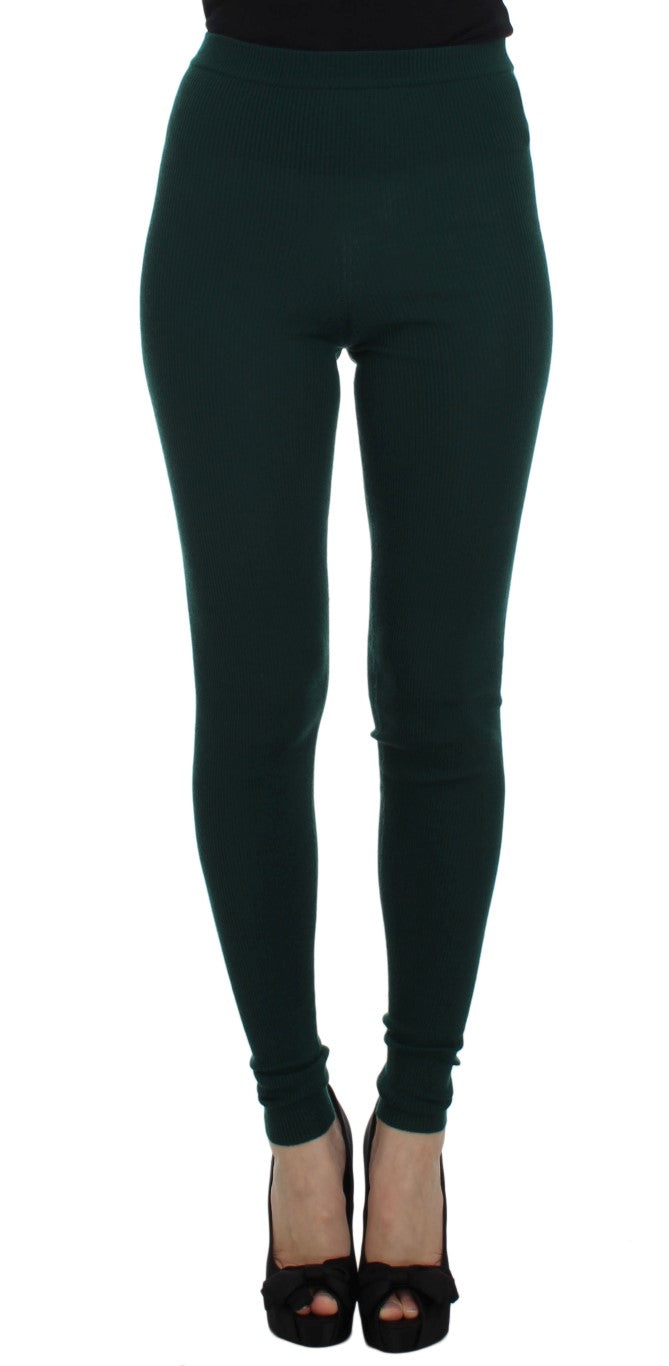 Dolce & Gabbana Grüne Kaschmir-Stretch-Strumpfhose Hose