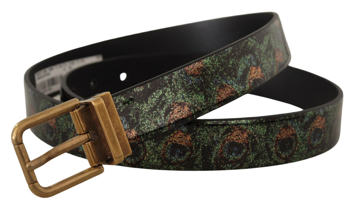 Dolce & Gabbana Multicolor Leder Vernice Pavone Bronze Metallgürtel
