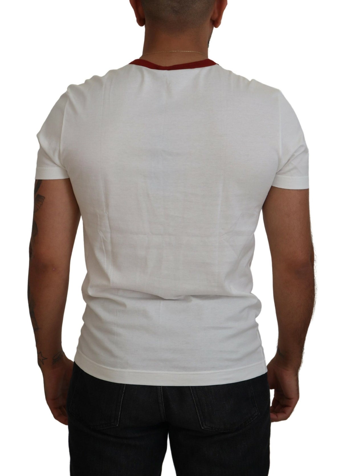 Dolce & Gabbana Weißes T-Shirt mit Rundhalsausschnitt und Logodruck aus Baumwolle