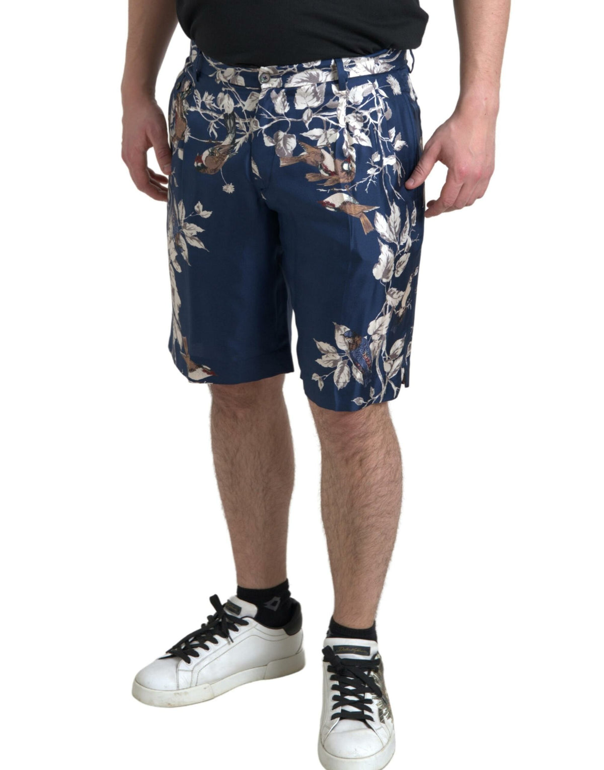 Dolce & Gabbana Blaue Bermudashorts mit Blumendruck aus Seide für Männer