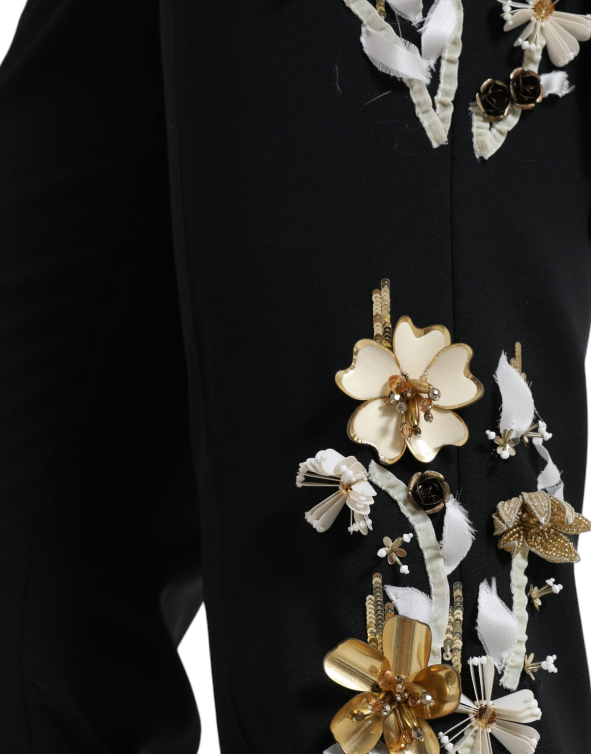 Dolce & Gabbana Schwarze Hose mit Blumenapplikation und hoher Taille, konisch zulaufend