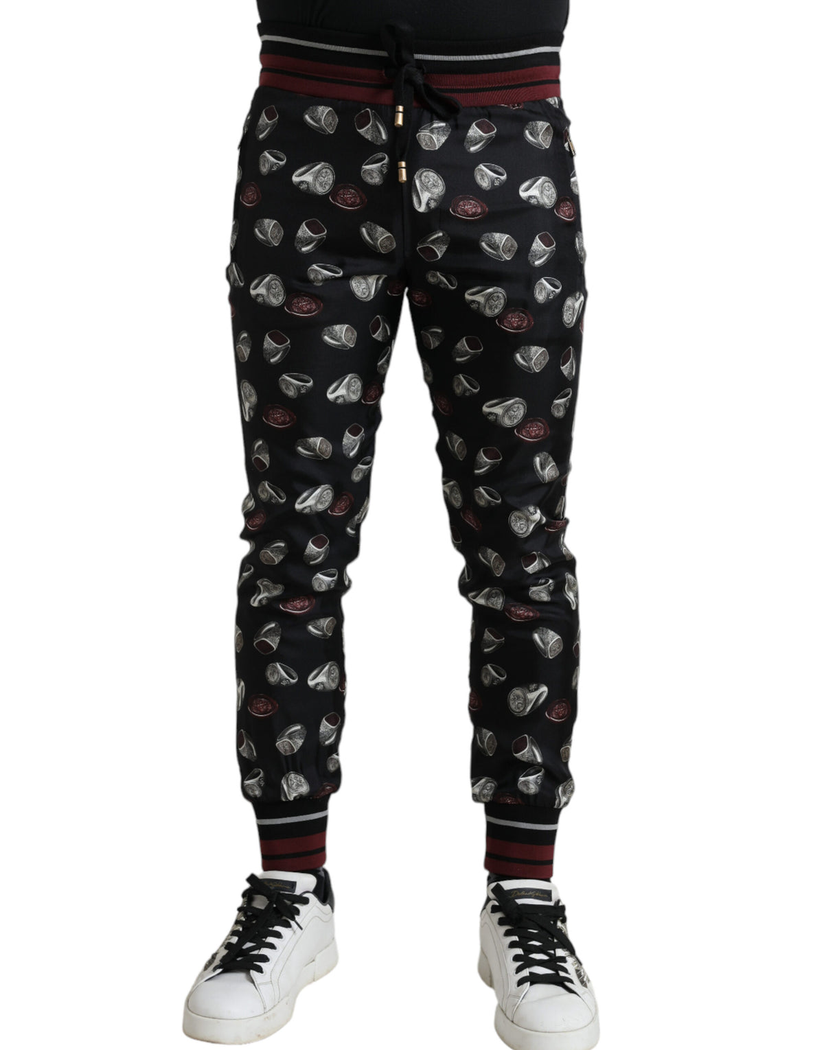 Dolce & Gabbana Schwarzer Ring Seide Jogginghose Hose