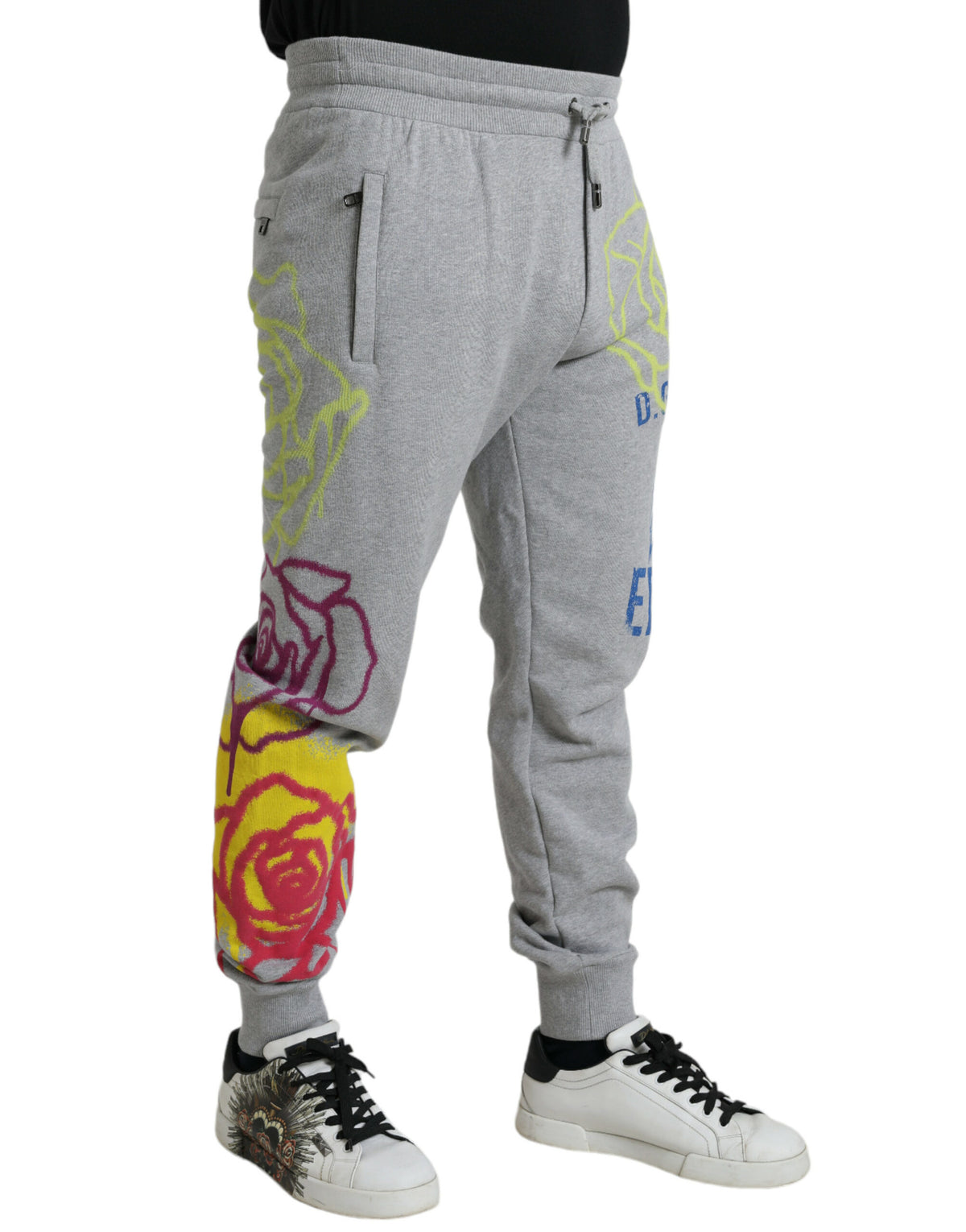 Dolce & Gabbana Graue Baumwoll-Graffiti-Sweatpants Jogger-Hose