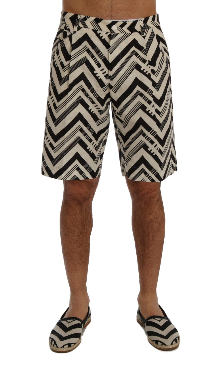 Dolce & Gabbana Weiß-schwarz gestreifte Baumwoll-Leinen-Shorts