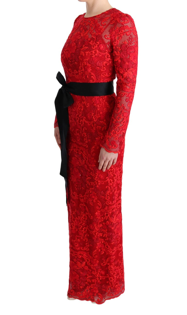 Dolce & Gabbana Rotes geblümtes langes Ricamo Etuikleid