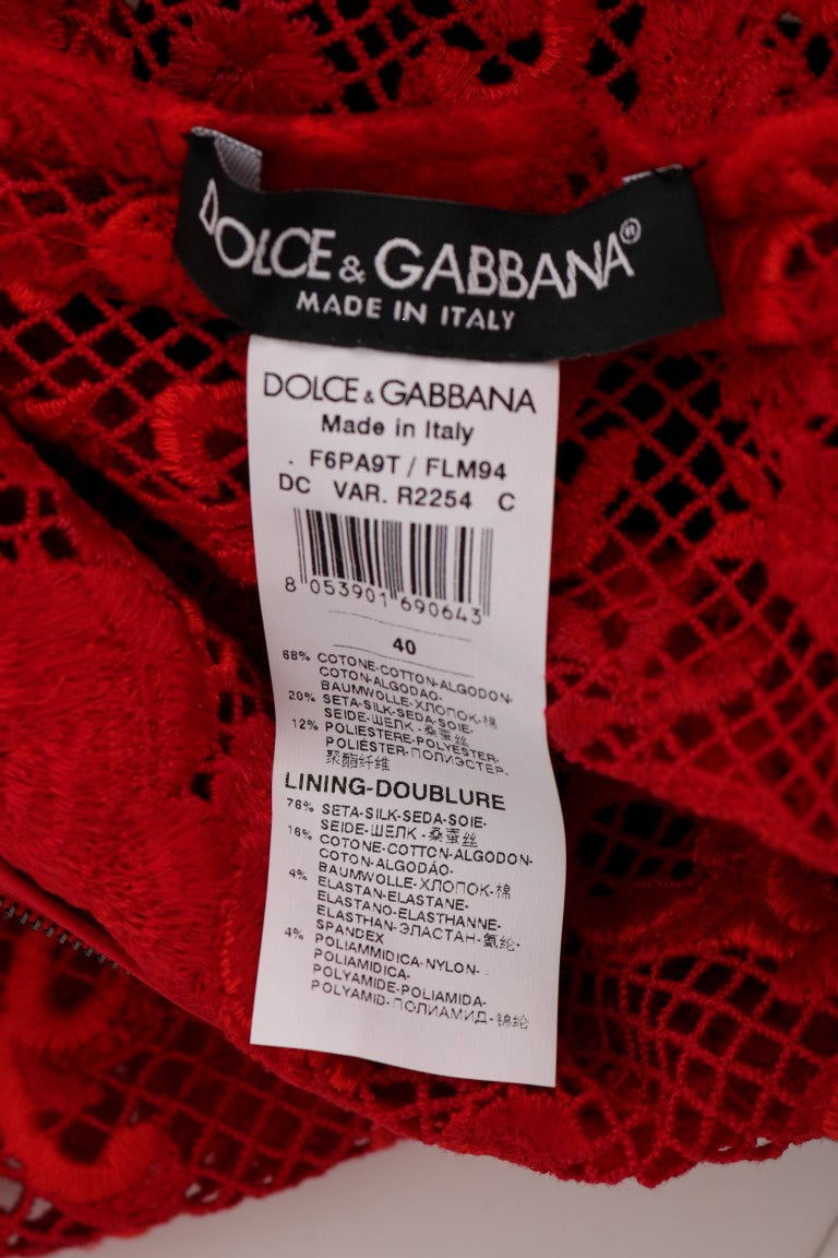Dolce & Gabbana Rotes geblümtes langes Ricamo Etuikleid