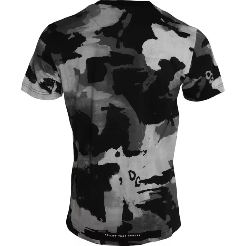 Dolce & Gabbana Schwarz Weiß Camouflage Rundhals T-Shirt