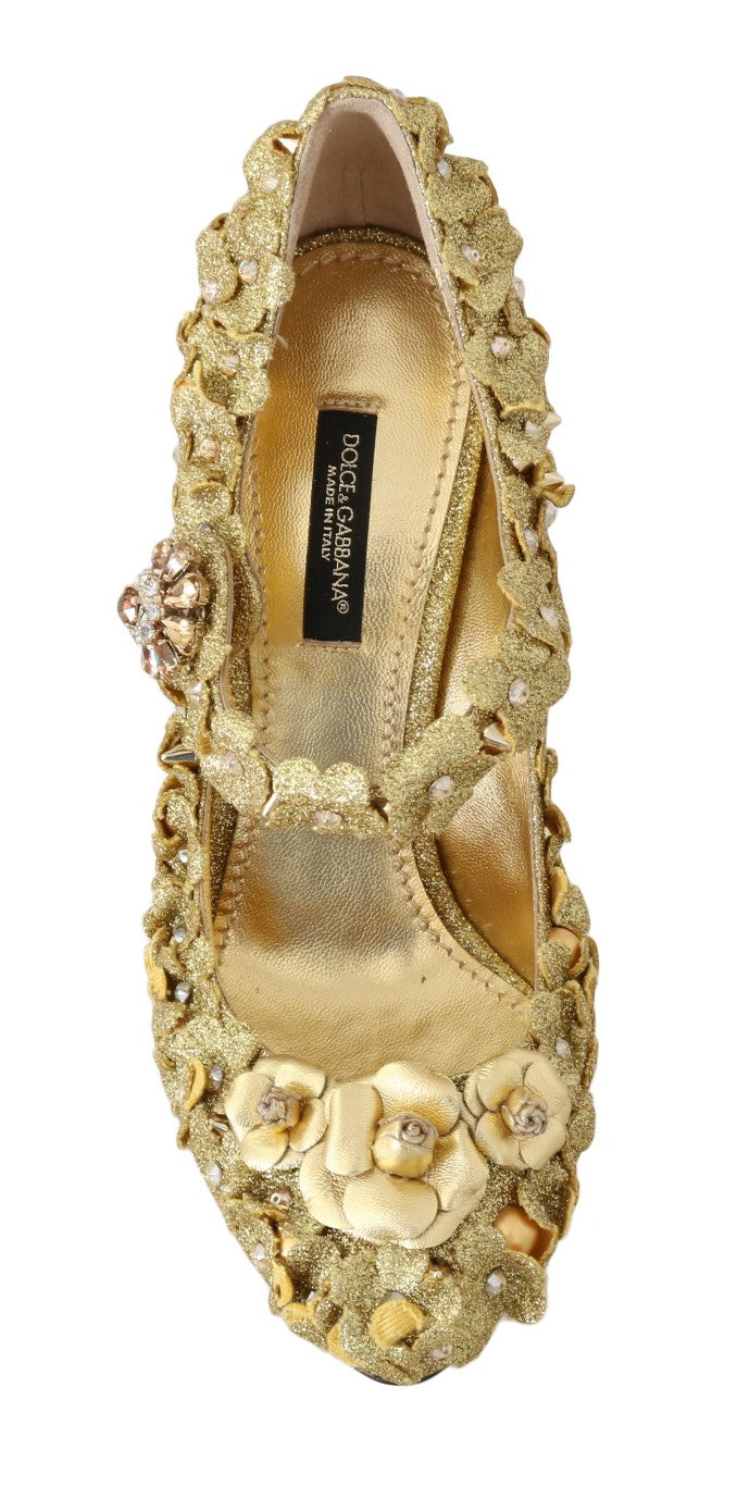 Dolce & Gabbana Gold Floral Kristall Mary Janes Pumps