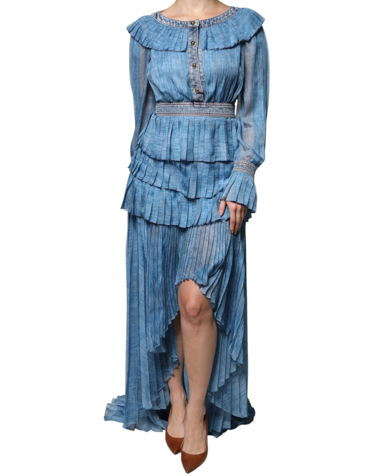 Philosophy Blaues Kleid mit langen Ärmeln und Lagen