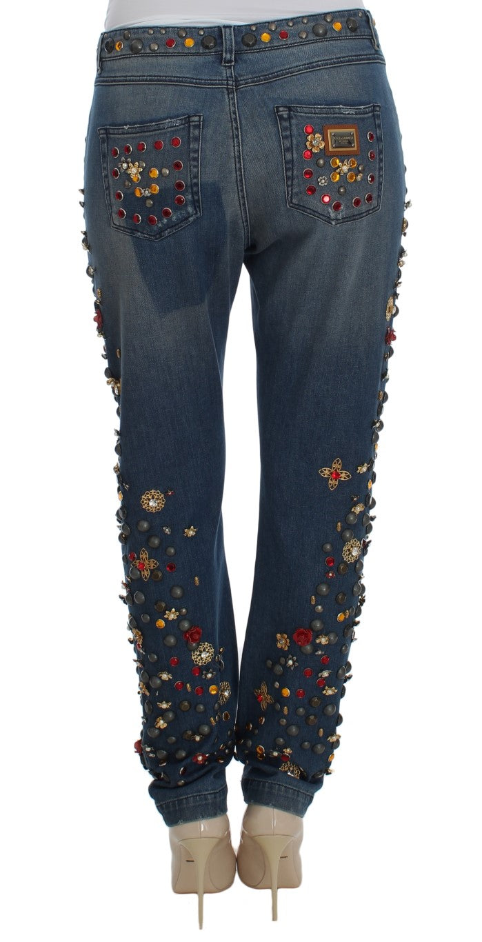 Dolce & Gabbana Crystal Roses Herz verschönert Jeans