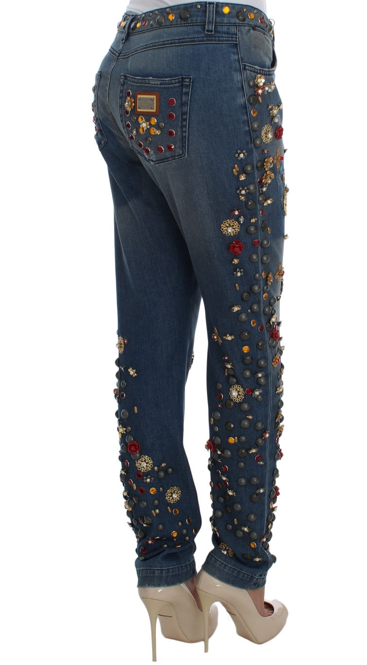 Dolce & Gabbana Crystal Roses Herz verschönert Jeans
