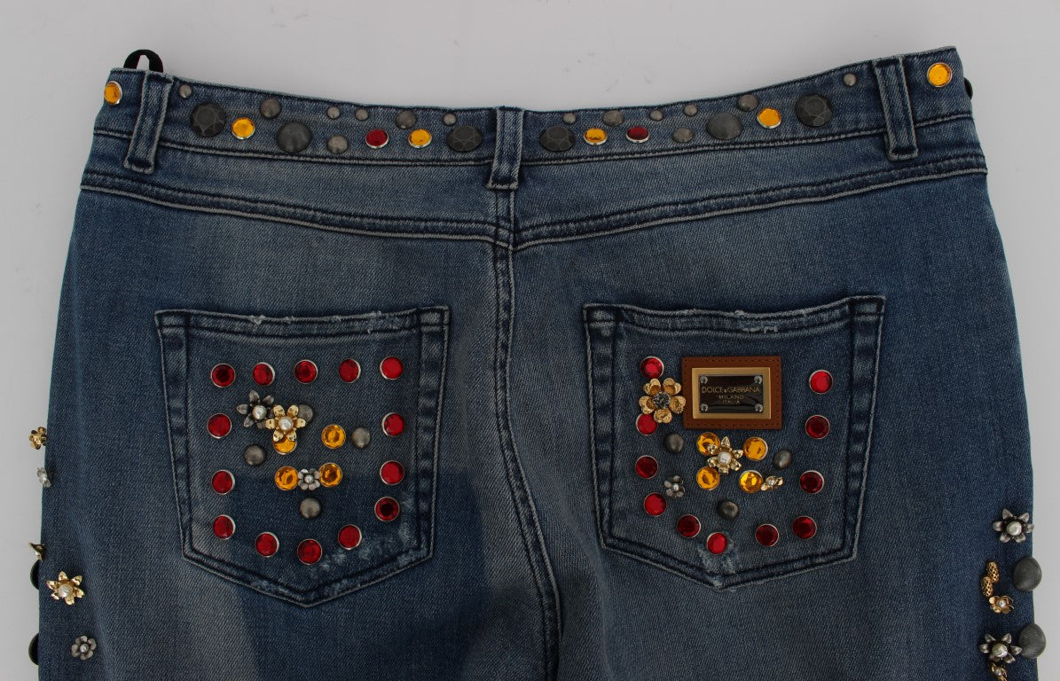 Dolce & Gabbana Crystal Roses Herz verschönert Jeans