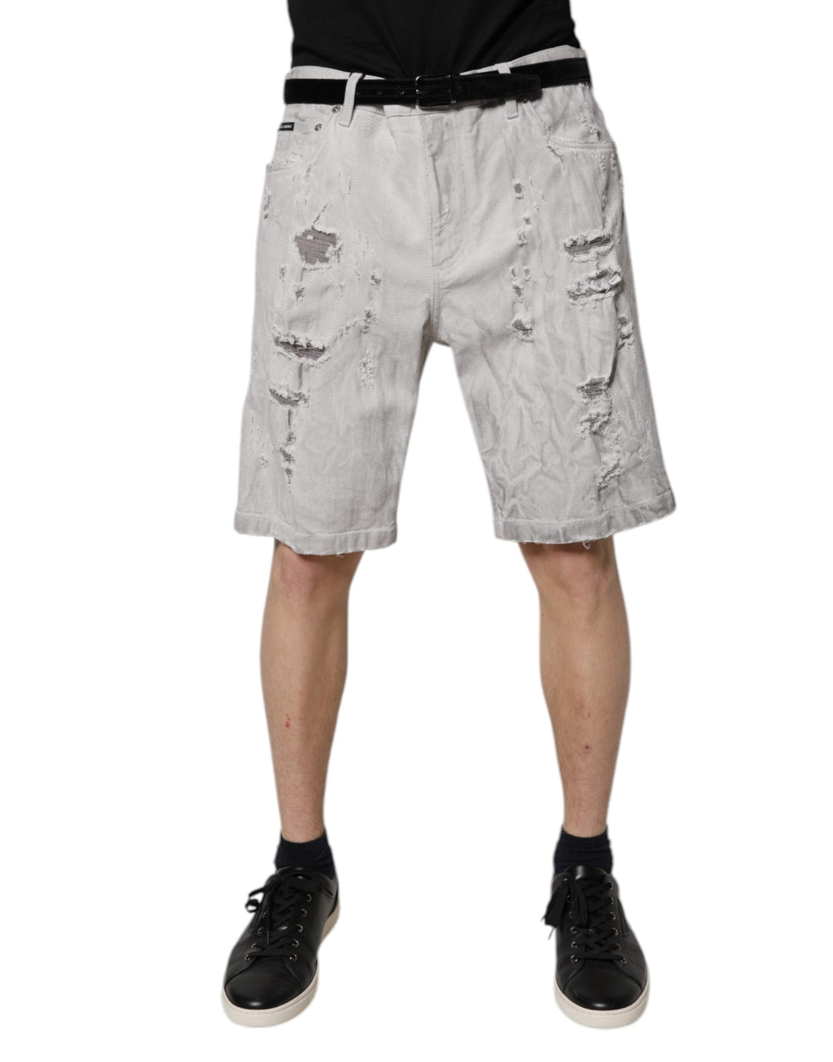 Dolce & Gabbana Hellgraue zerfledderte Herren Denim Bermudashorts