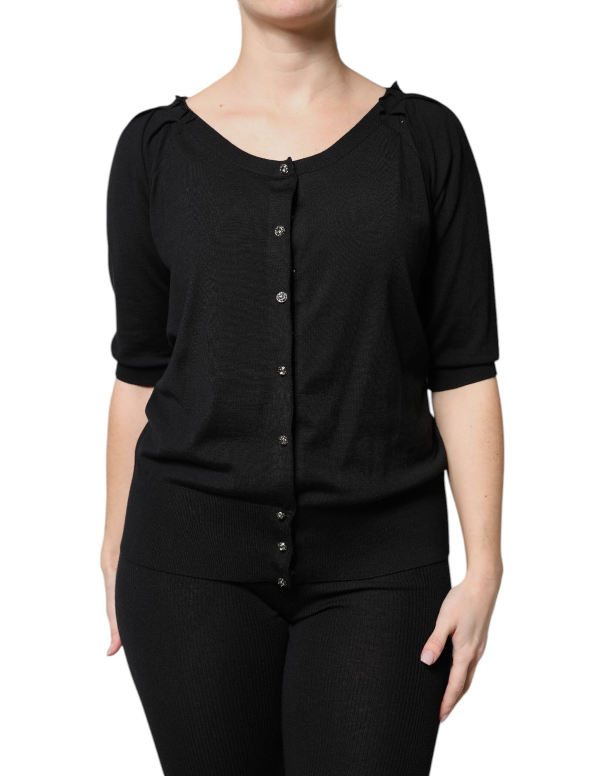 Dolce & Gabbana Schwarzes Button Down Kurzarm-Blusen-Top