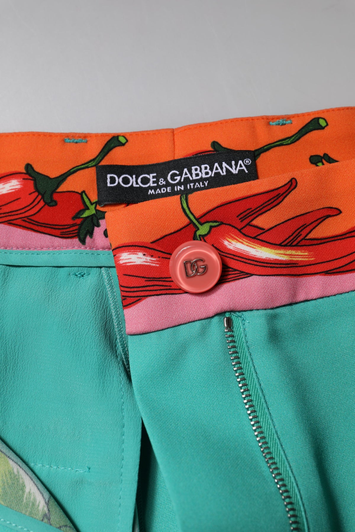 Dolce & Gabbana Grüne bedruckte gerade Hose aus Seide